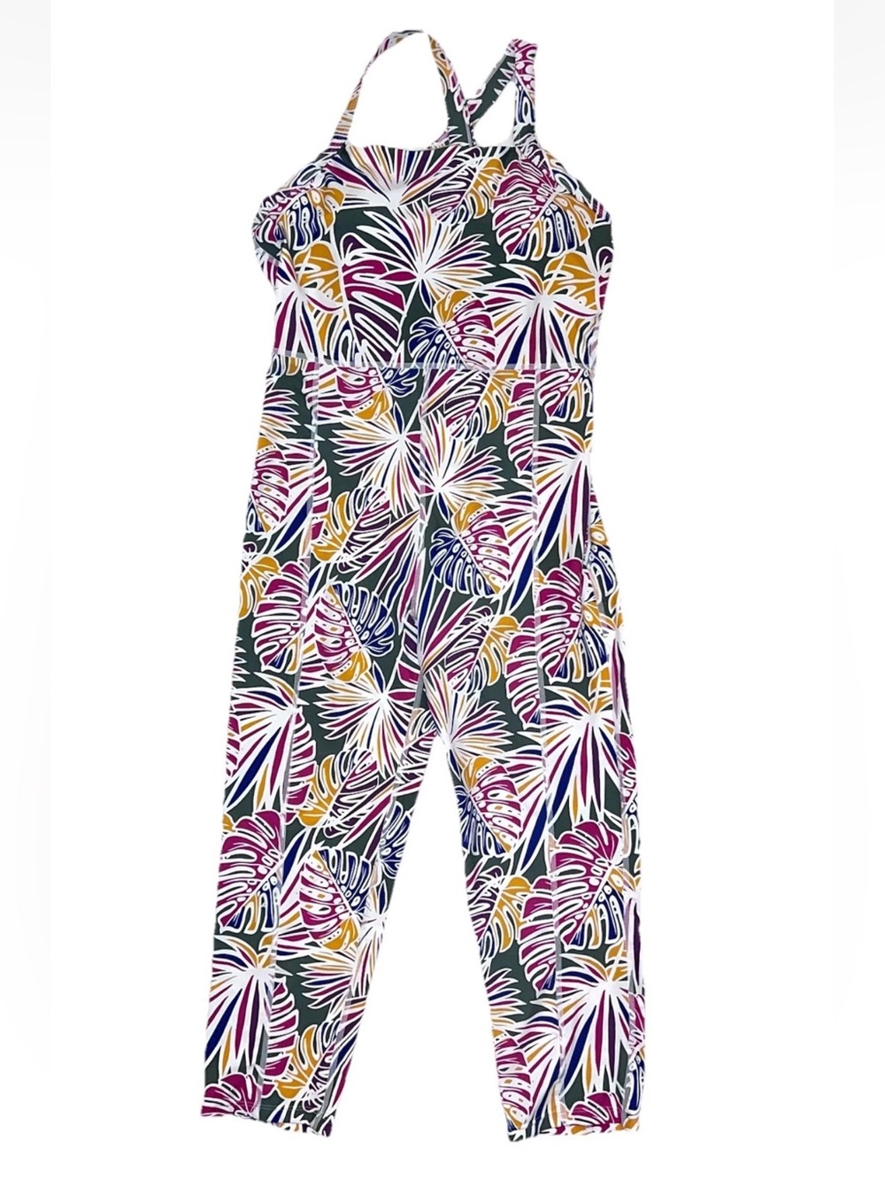 Sporti Tropical Palm Print One Piece Cropped Swim Unitard Swimsuit XL